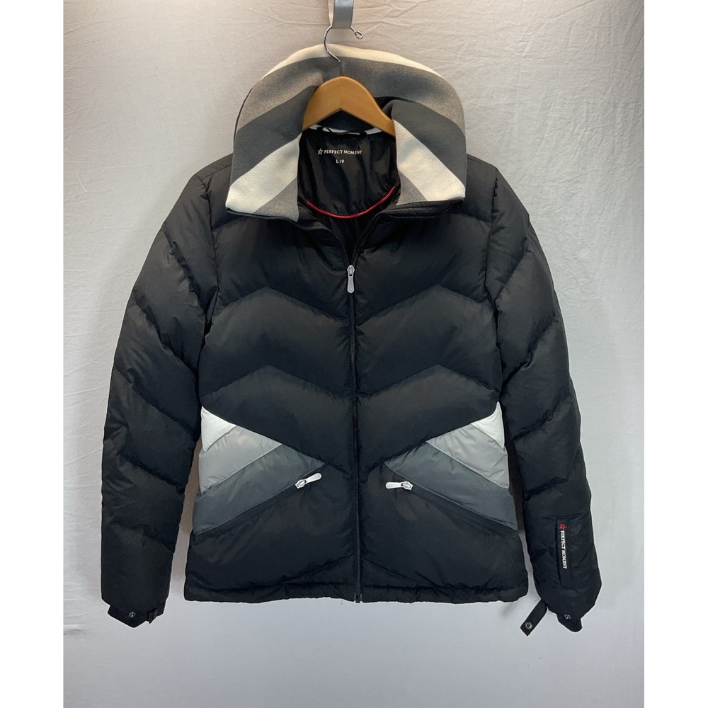 Perfect Moment Womens Ski Jacket Apres Duvet Black Gray L Down Puffer